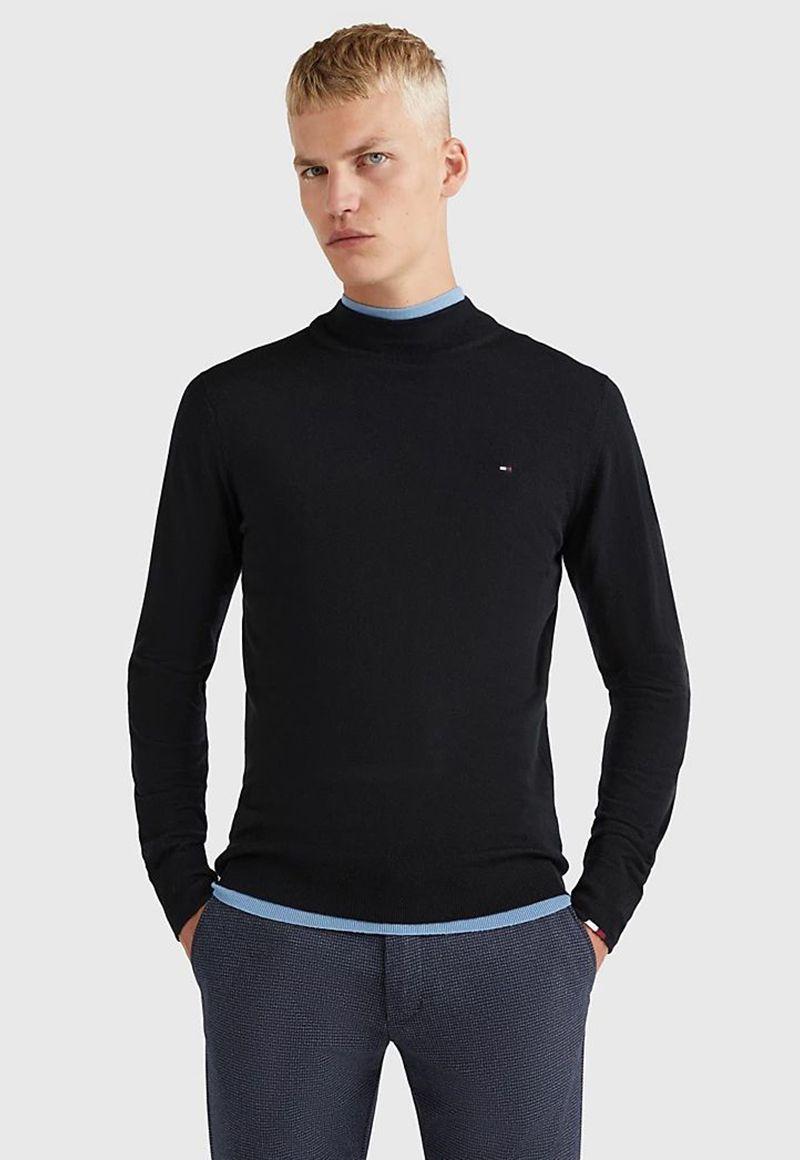 Sweater De Lana Merino Con Cuello Alto Negro Tommy Hilfiger-0