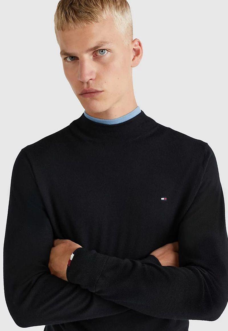 Sweater De Lana Merino Con Cuello Alto Negro Tommy Hilfiger-3
