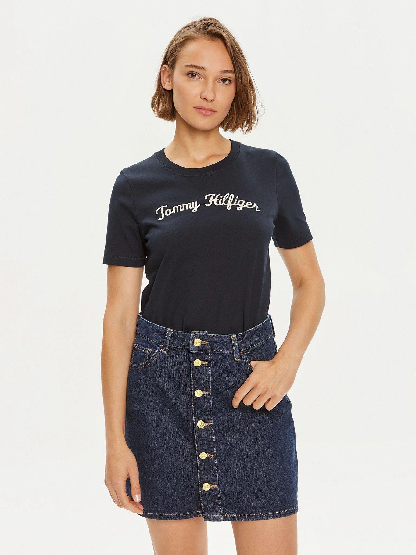Polera Con Logo Script Bordado Azul Tommy Hilfiger-0