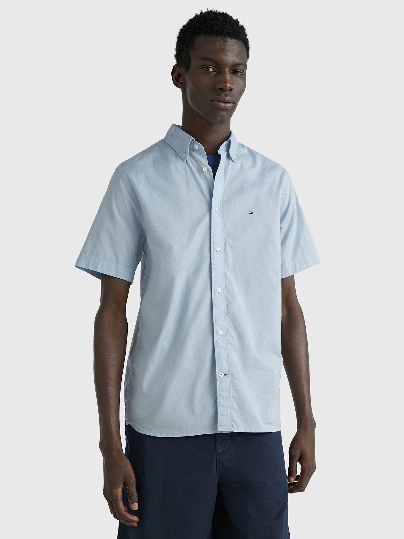 Camisa Flex Poplin Regular Fit Celeste Tommy Hilfiger-0