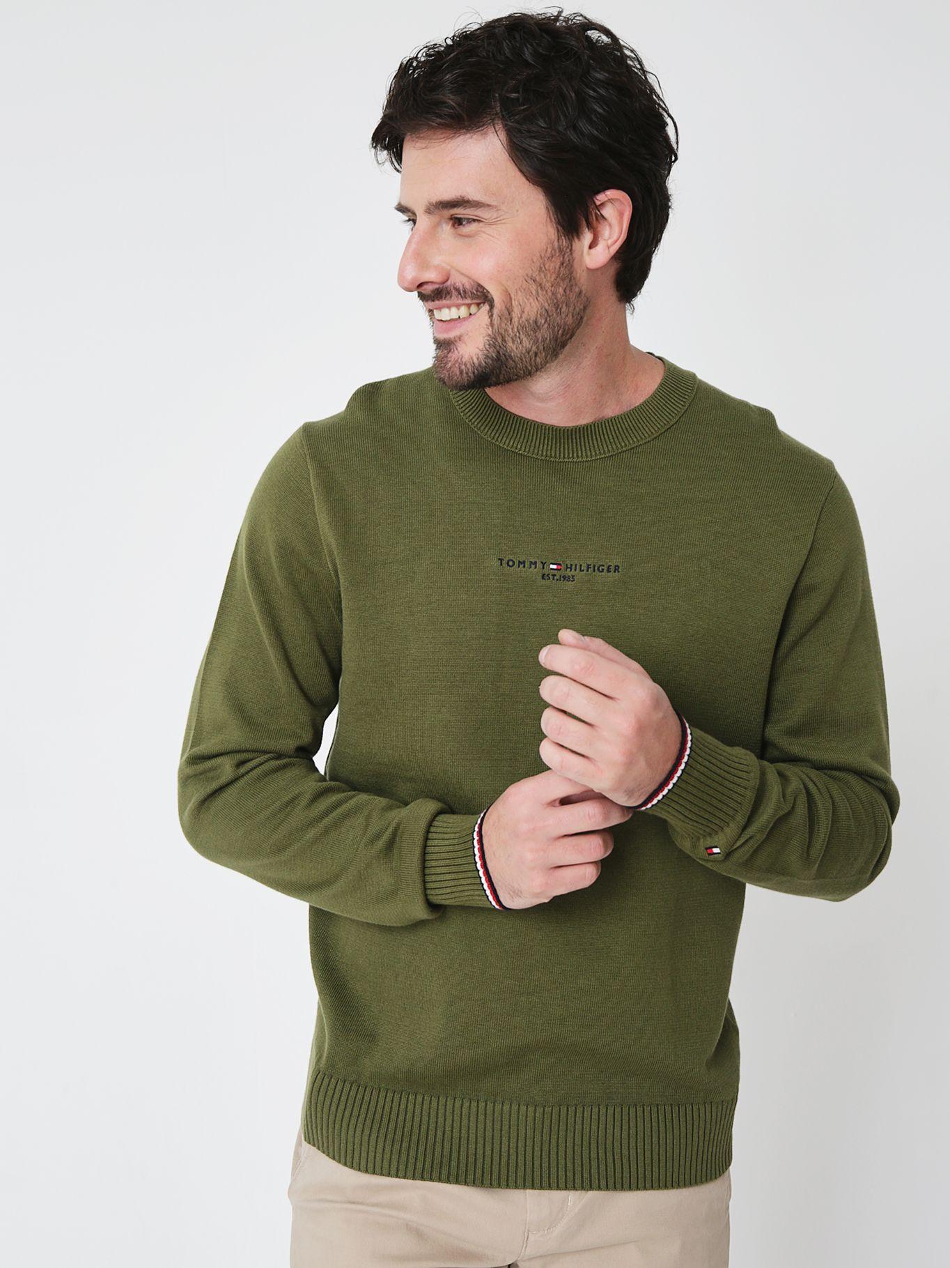 Sweater C-Neck Con Logo Bordado Verde Tommy Hilfiger-0