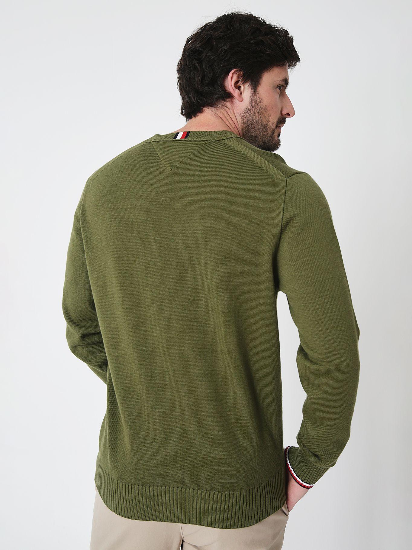 Sweater C-Neck Con Logo Bordado Verde Tommy Hilfiger-1
