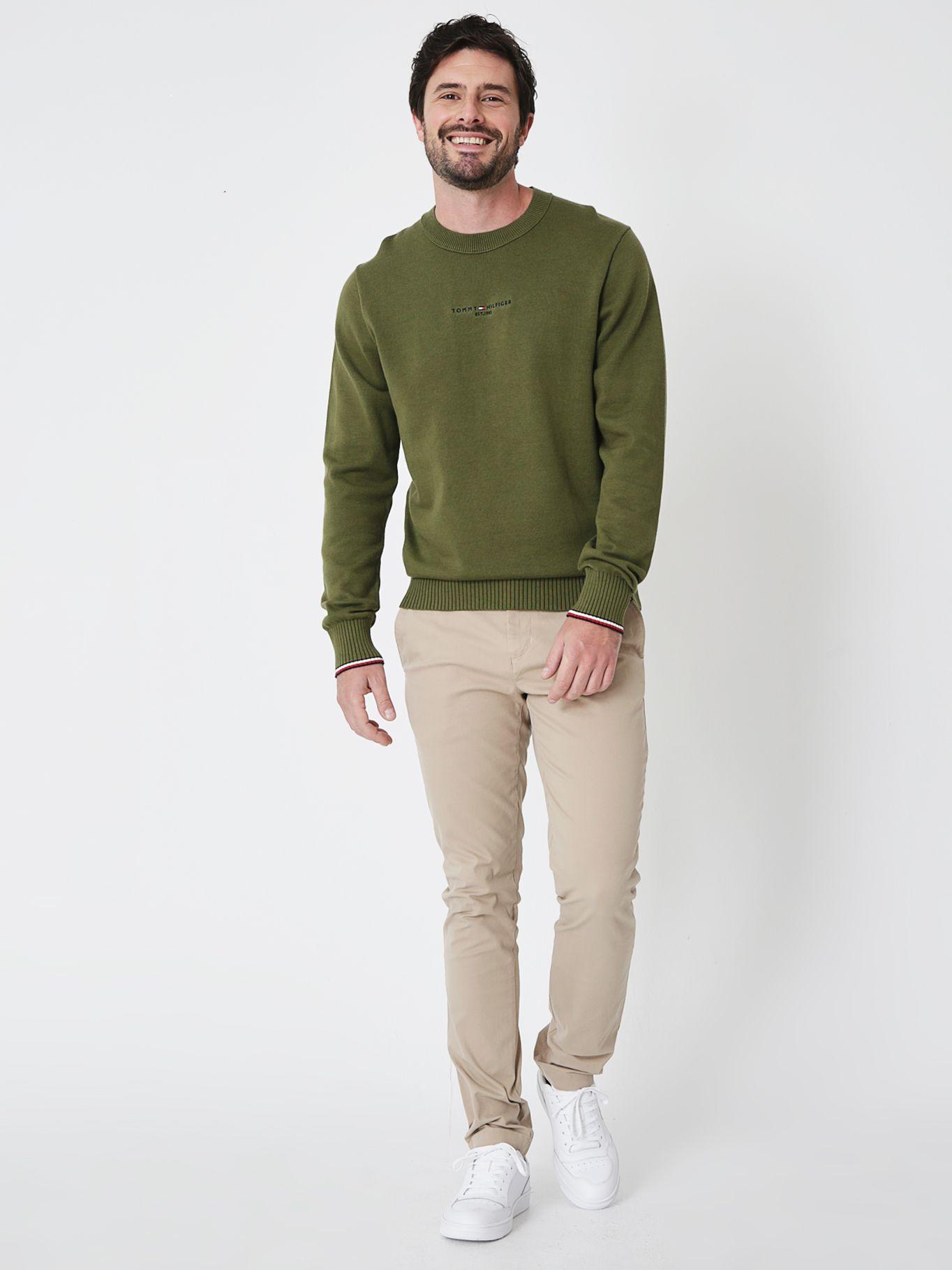 Sweater C-Neck Con Logo Bordado Verde Tommy Hilfiger-2