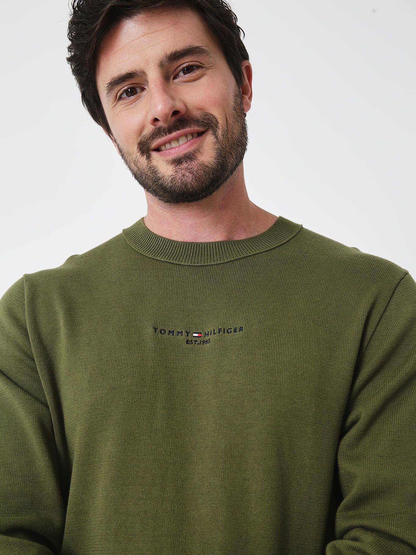 Sweater C-Neck Con Logo Bordado Verde Tommy Hilfiger-3