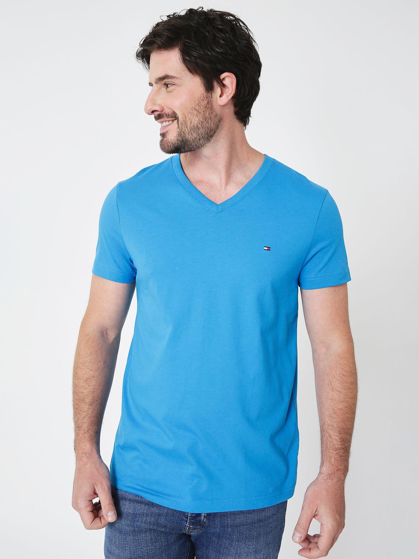 Polera Essential Cotton V-Neck Slim Fit Celeste Tommy Hilfiger-0