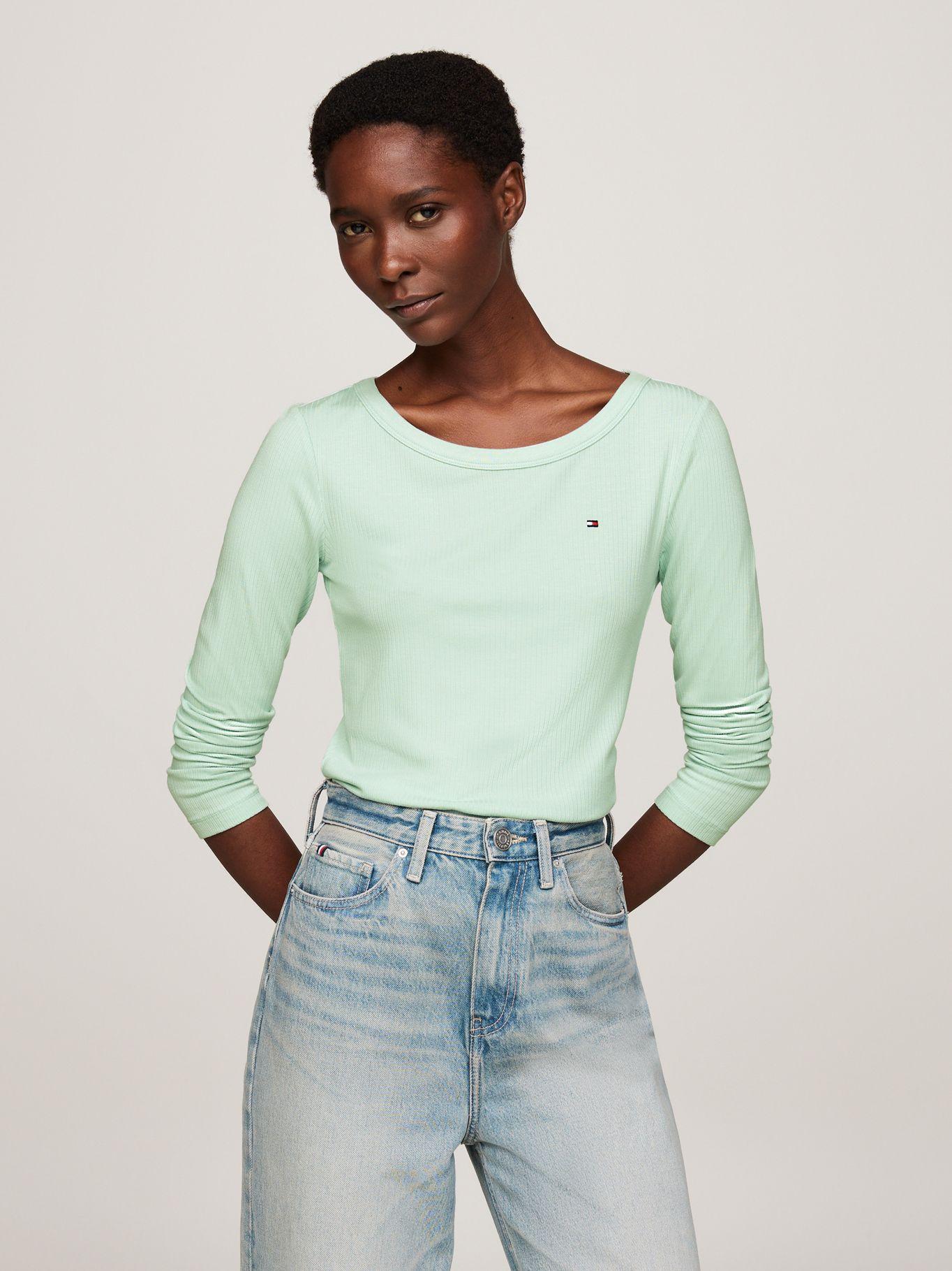 Polera Acanalada Slim Fit Con Logo Verde Tommy Hilfiger-0