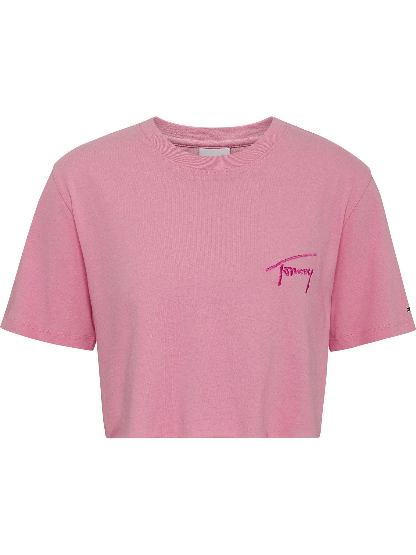 Polera Super Cropped Signature Rosado Tommy Jeans-0