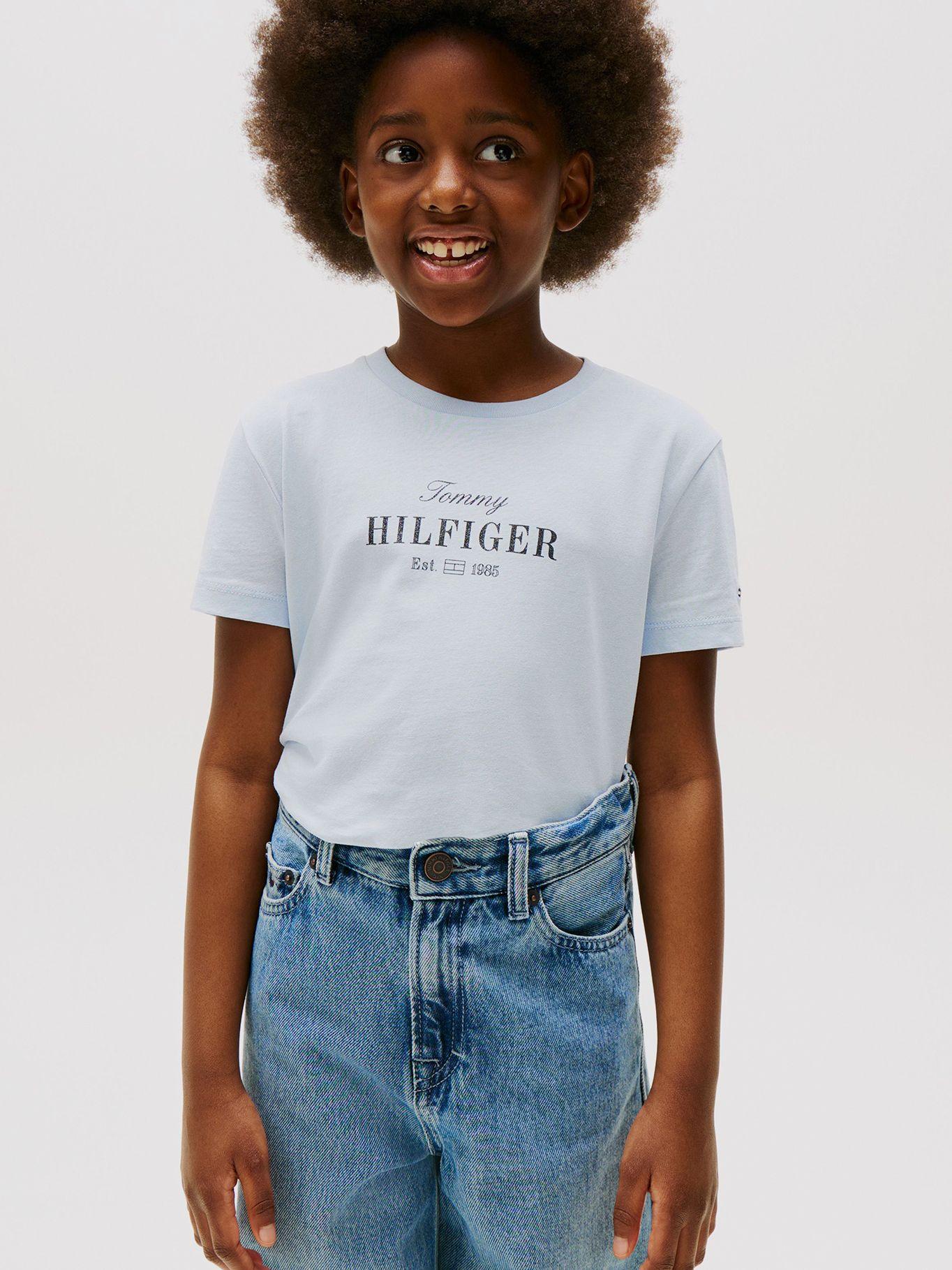Polera Con Logo De Purpurina Celeste Tommy Hilfiger-0