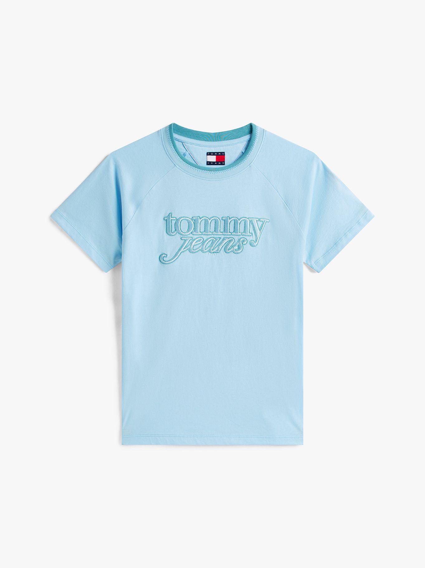 Polera  Logo Script Regular Fit Celeste C1T Tommy Jeans-4