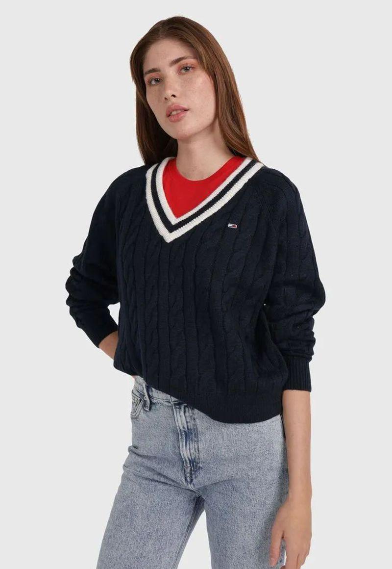 SWEATER ACANALADO LOGO AZUL TOMMY JEANS-0