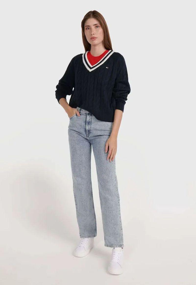 SWEATER ACANALADO LOGO AZUL TOMMY JEANS-1