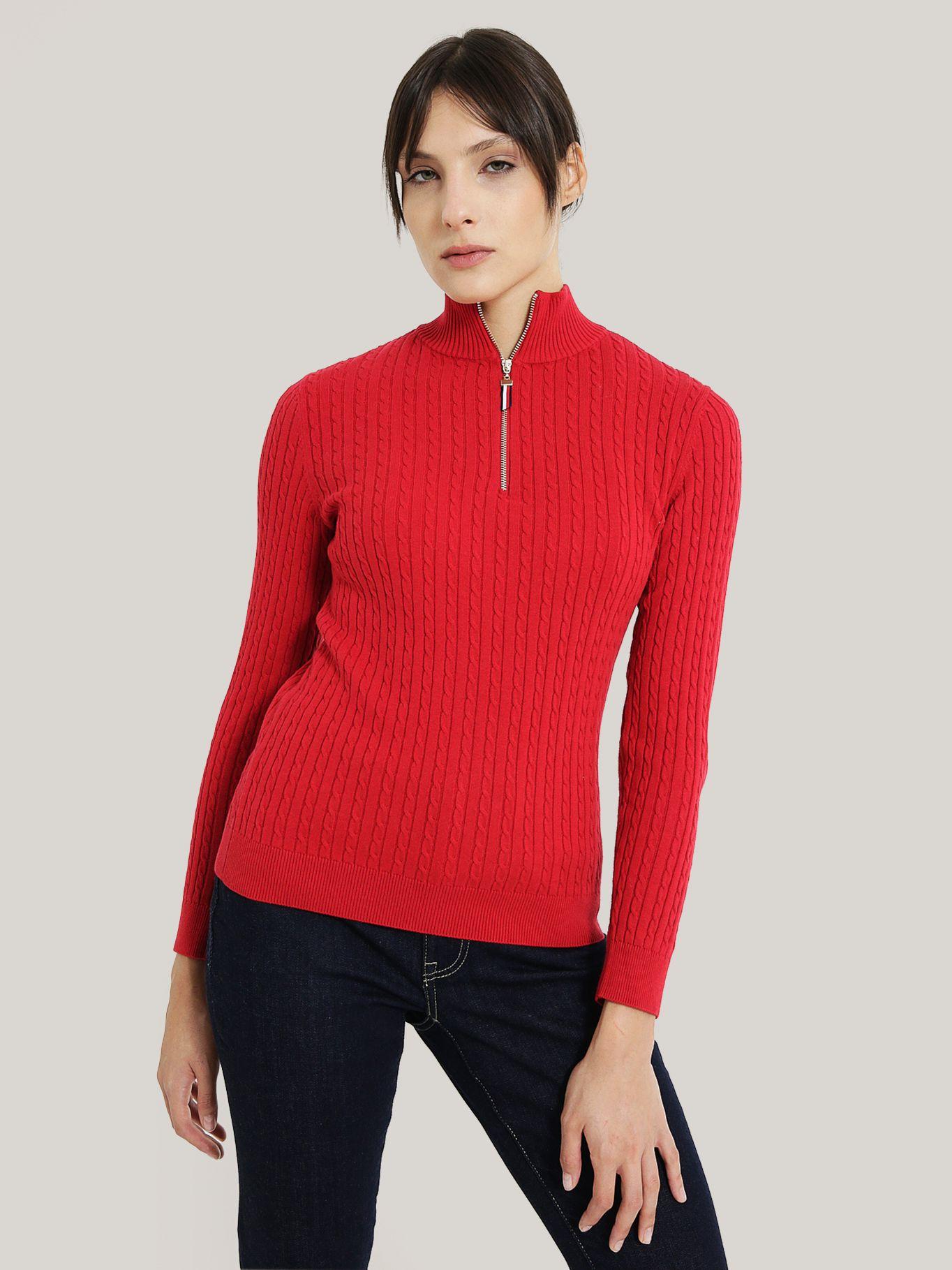 SWEATER SOLID DE ALGODÓN CIERRE ROJO TOMMY HILFIGER-0