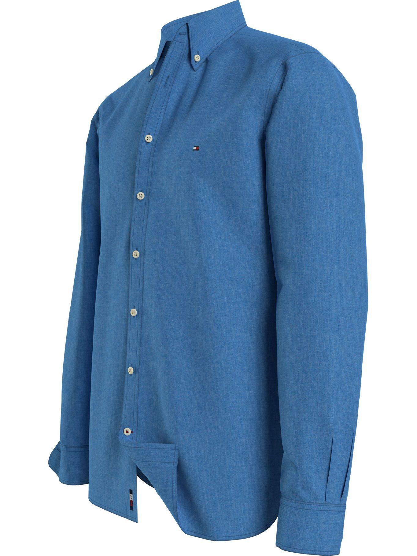 Camisa Dobby Regular Azul Tommy Hilfiger F2-4
