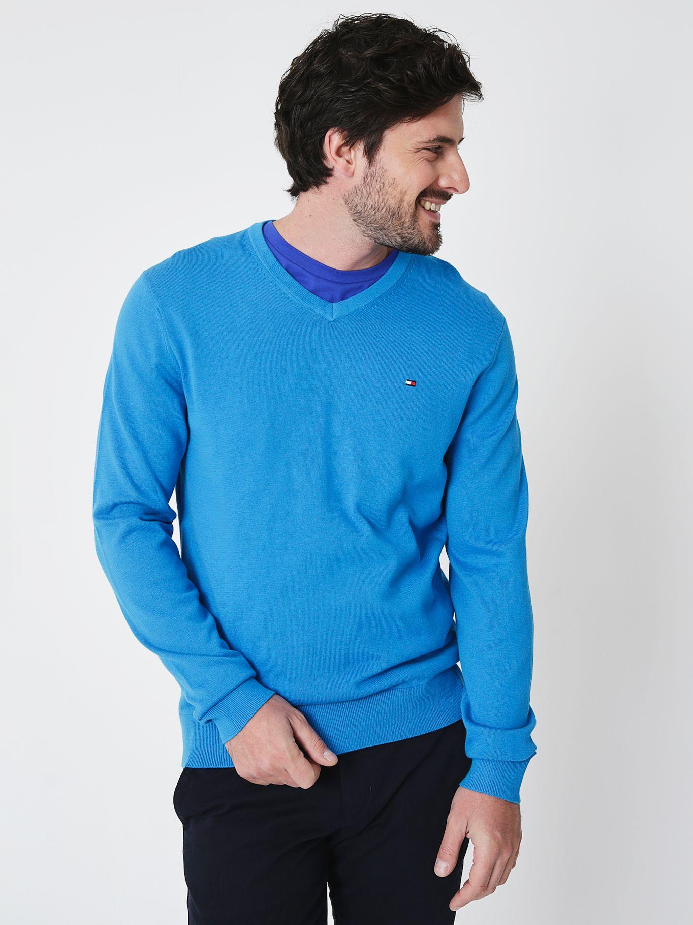Sweater Básico Signature Tommy Hilfiger Celeste-0