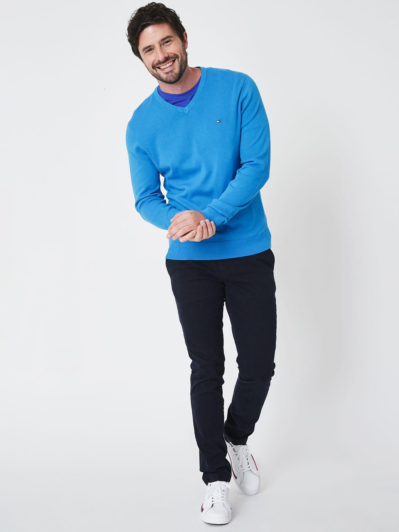 Sweater Básico Signature Tommy Hilfiger Celeste-2
