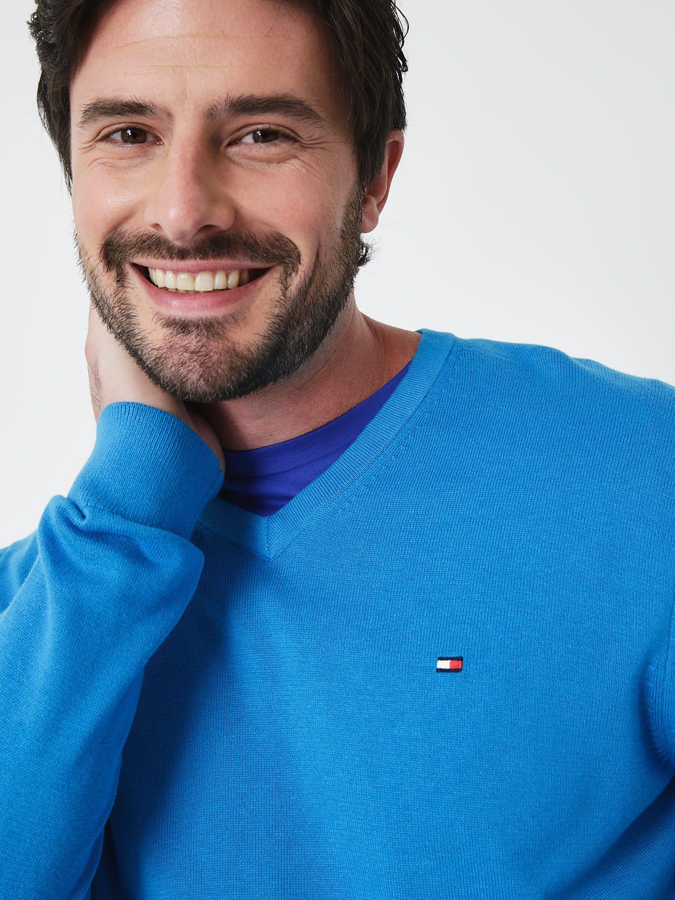 Sweater Básico Signature Tommy Hilfiger Celeste-3