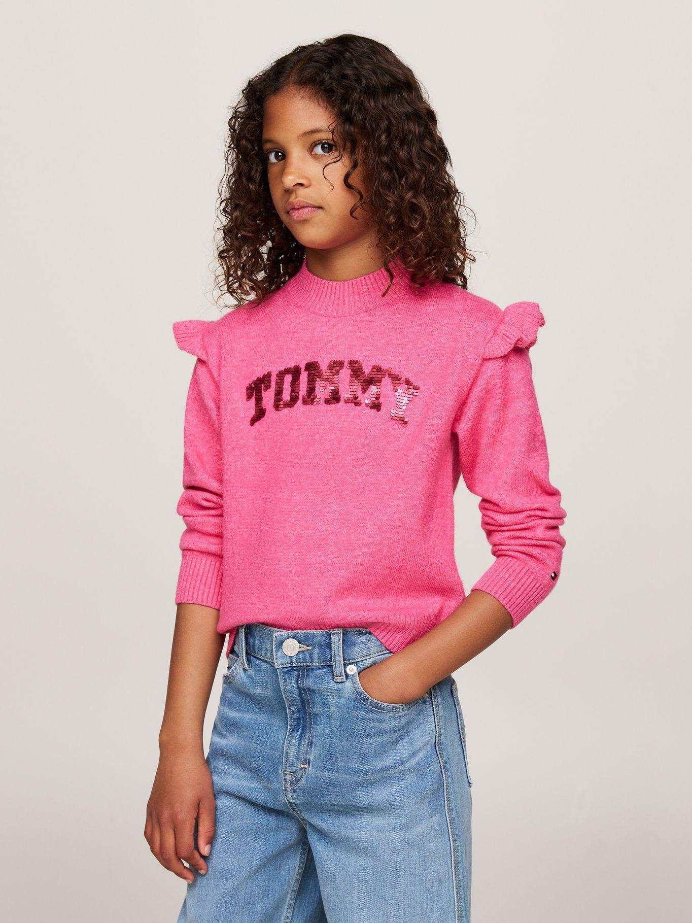 Sweater Niña Con Logo Lentejuelas Rosado Tommy Hilfiger-0