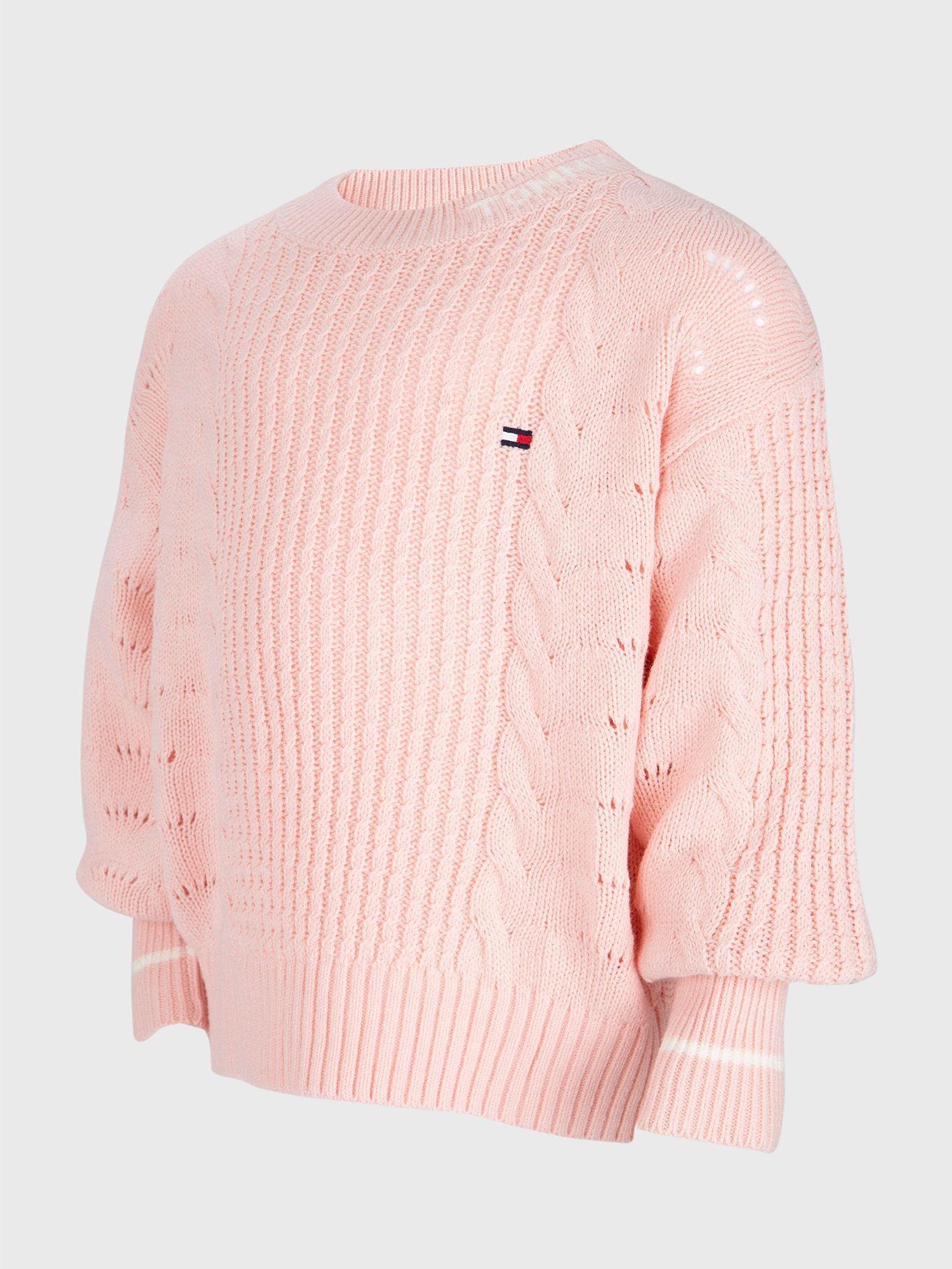 Sweater Tejido Cable Con Detalles Rosado Tommy Hilfiger-3