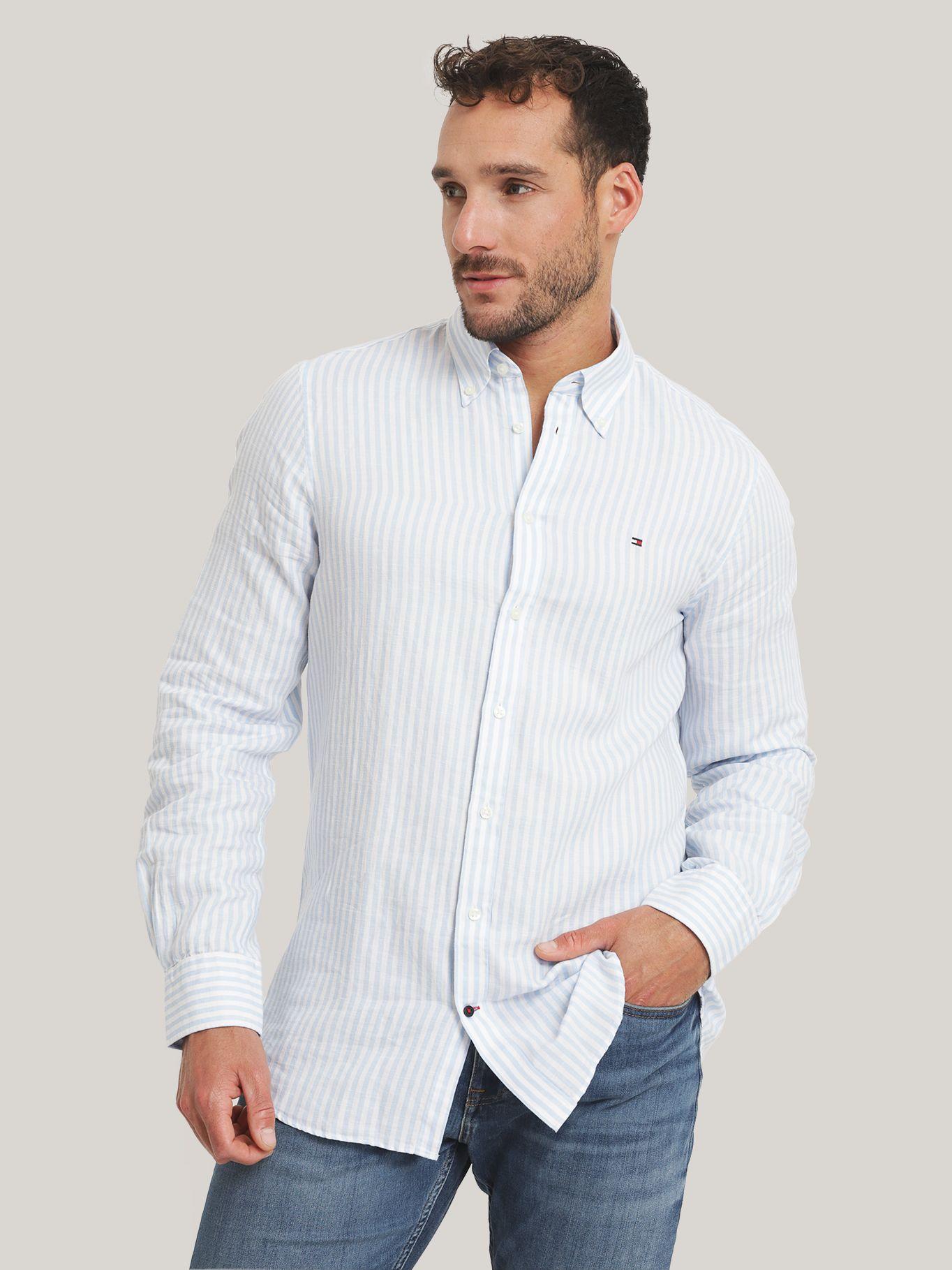 Camisa A Rayas Con Logo Regular Fit Azul Tommy Hilfiger-0