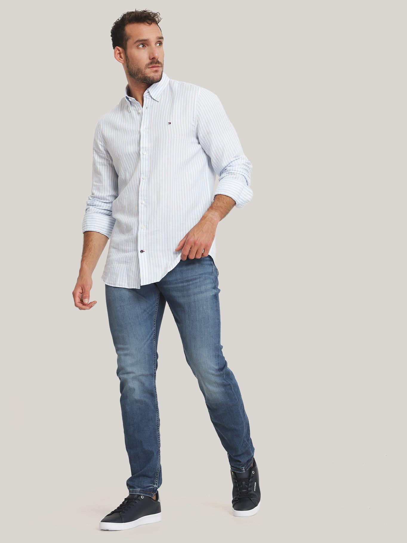 Camisa A Rayas Con Logo Regular Fit Azul Tommy Hilfiger-1