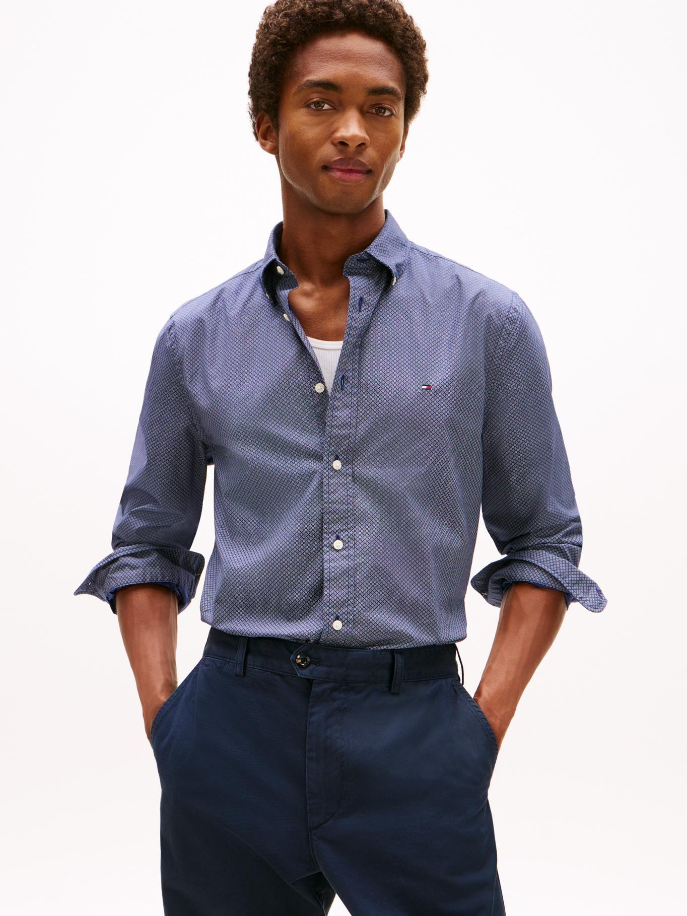 Camisa Flex Micro-Print Regular Fit Azul Tommy Hilfiger-0