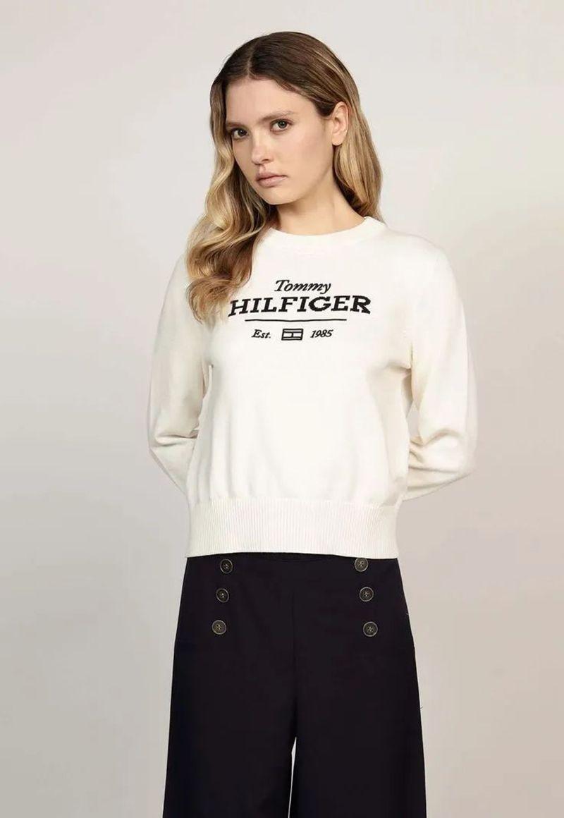 Sweater C-Neck Con Logo Blanco Tommy Hilfiger-0