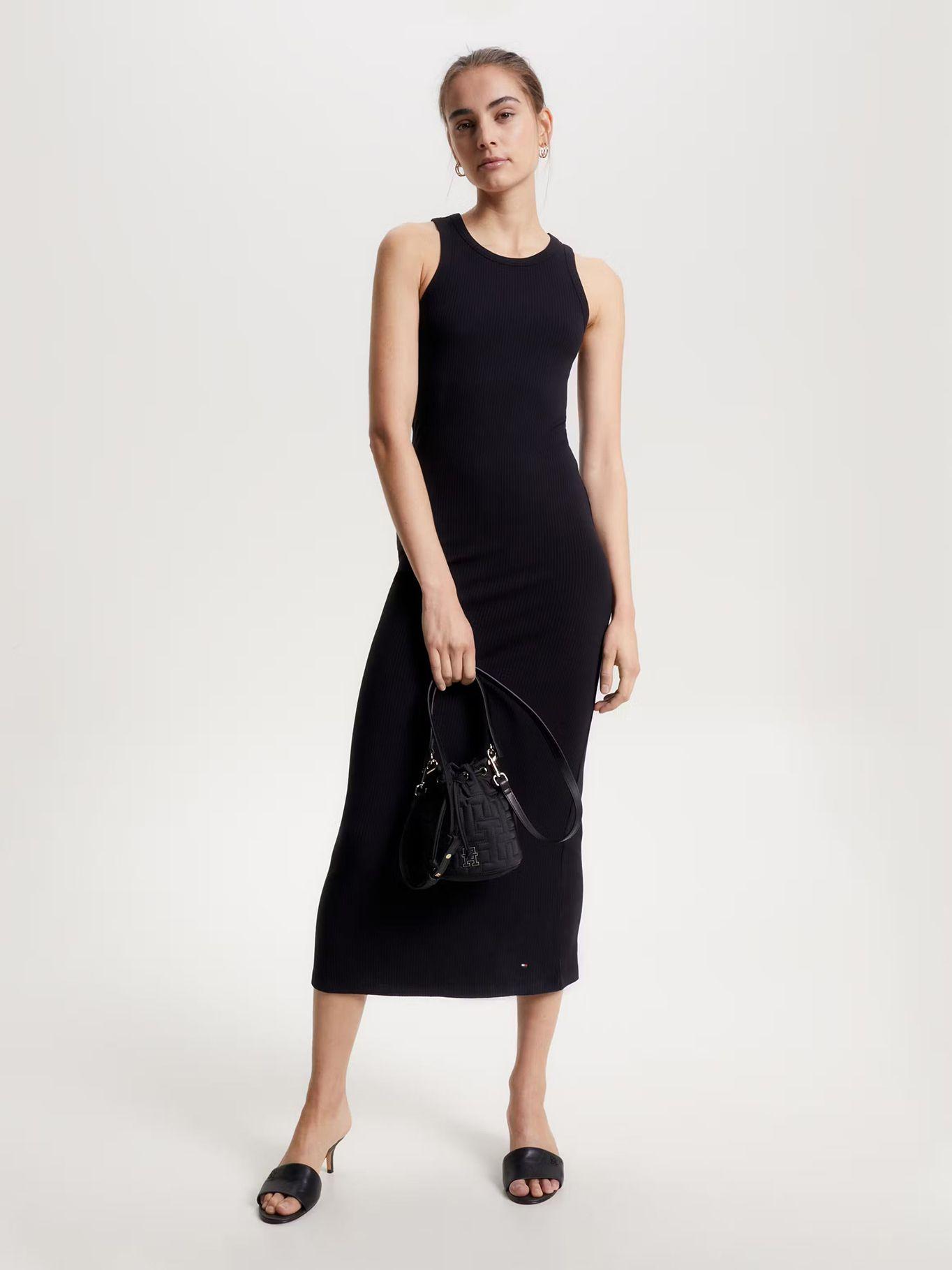 Vestido Maxi Acanalado Ajustado Negro Tommy Hilfiger-0
