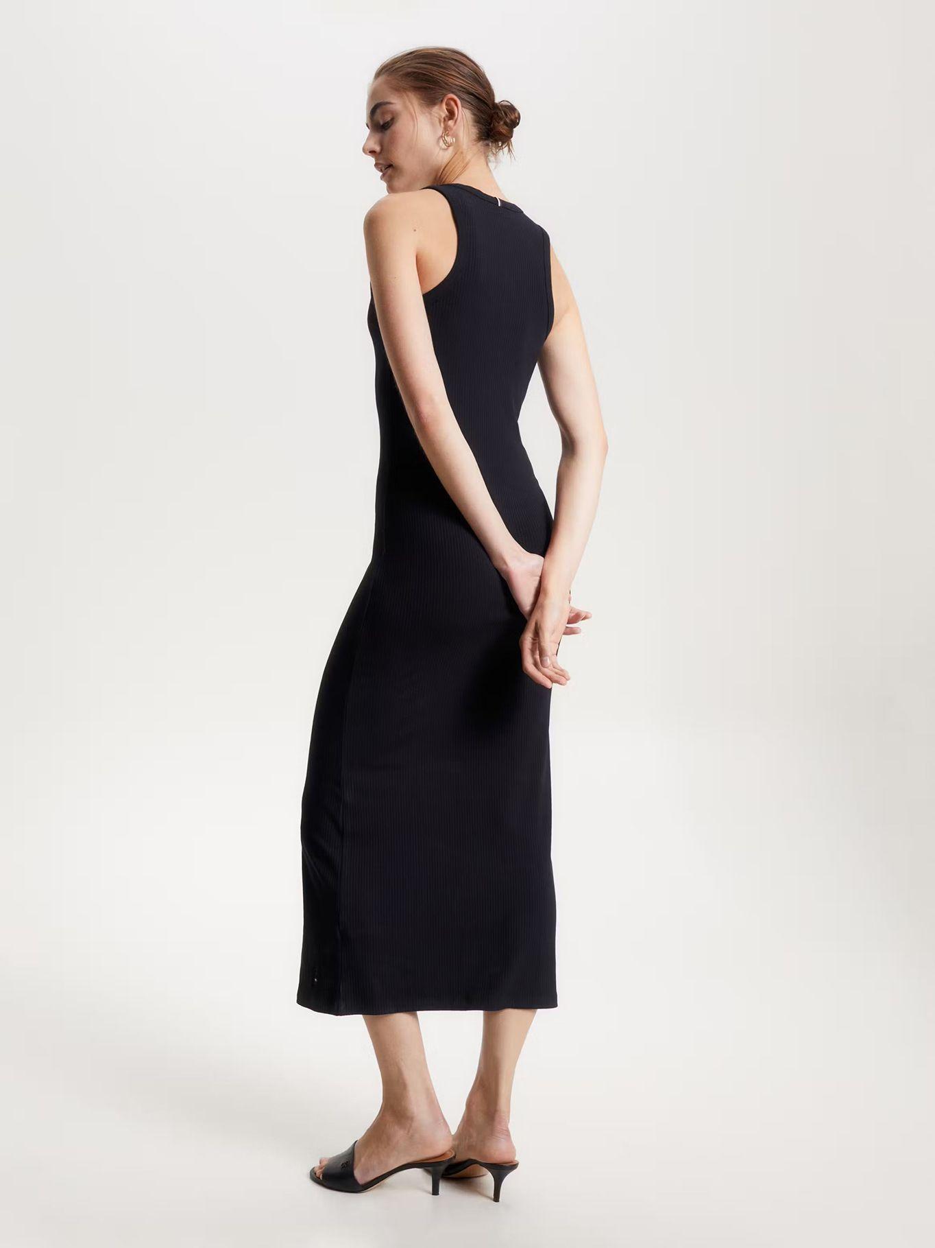 Vestido Maxi Acanalado Ajustado Negro Tommy Hilfiger-1