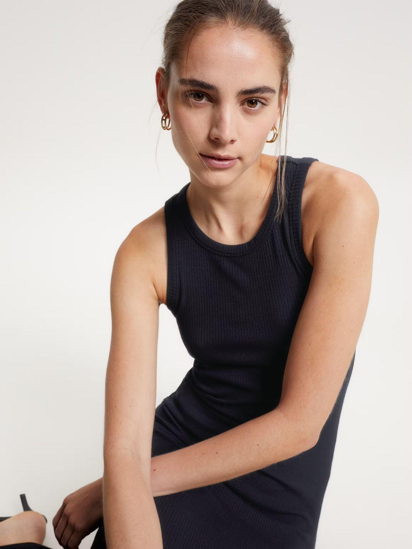 Vestido Maxi Acanalado Ajustado Negro Tommy Hilfiger-2