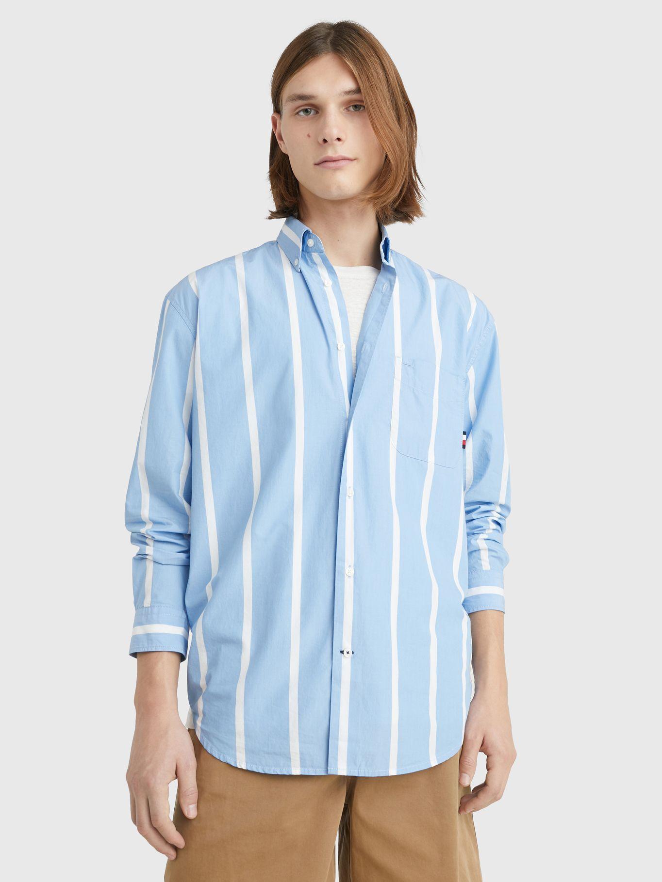 Camisa Rayas Verticales Oversize Celeste Tommy Hilfiger-0