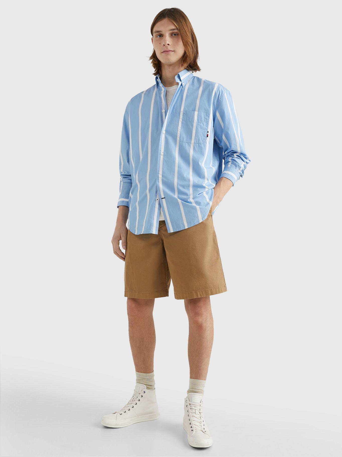 Camisa Rayas Verticales Oversize Celeste Tommy Hilfiger-1