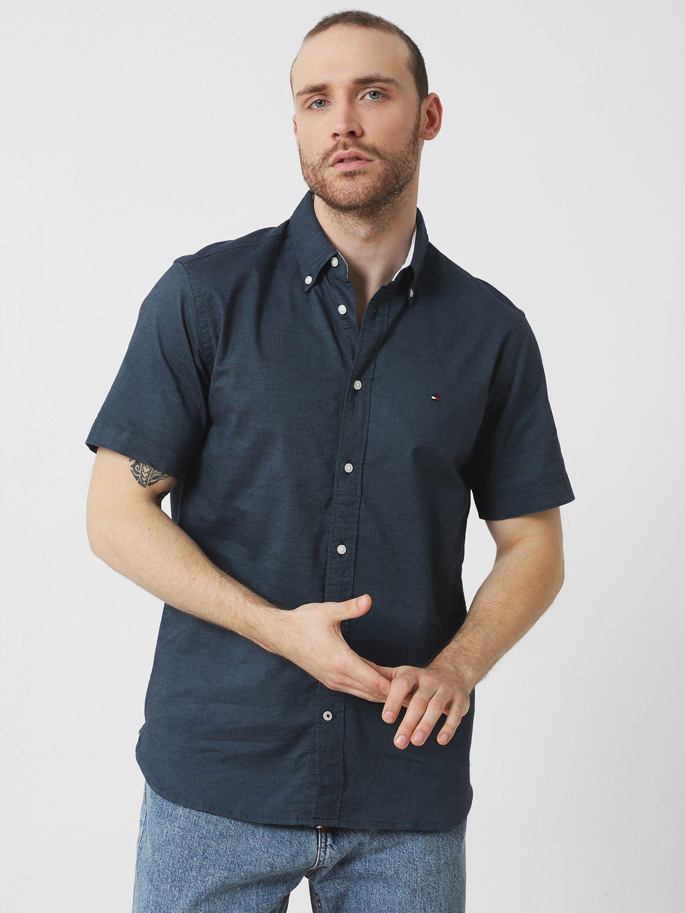 Camisa Flex Oxford Regular Fit Azul Tommy Hilfiger-0