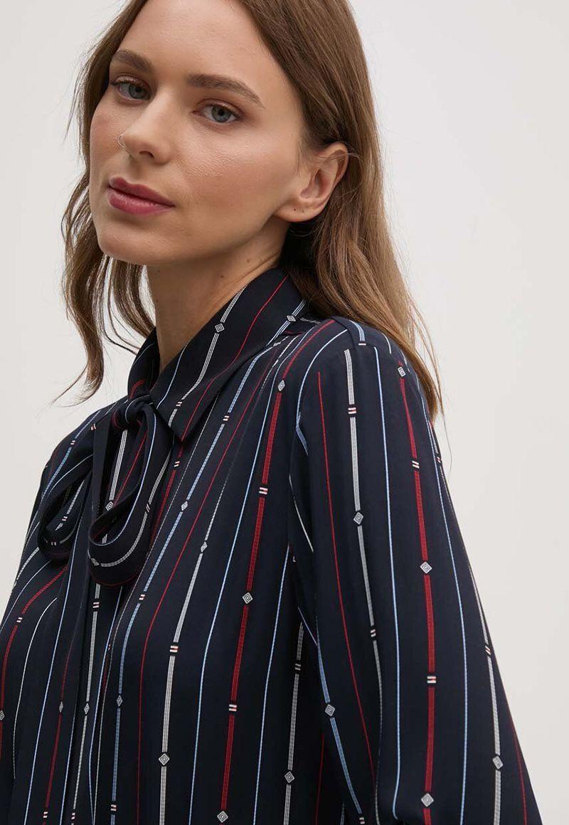 Camisa De Rayas Lazo En El Cuello Azul Tommy Hilfiger-3