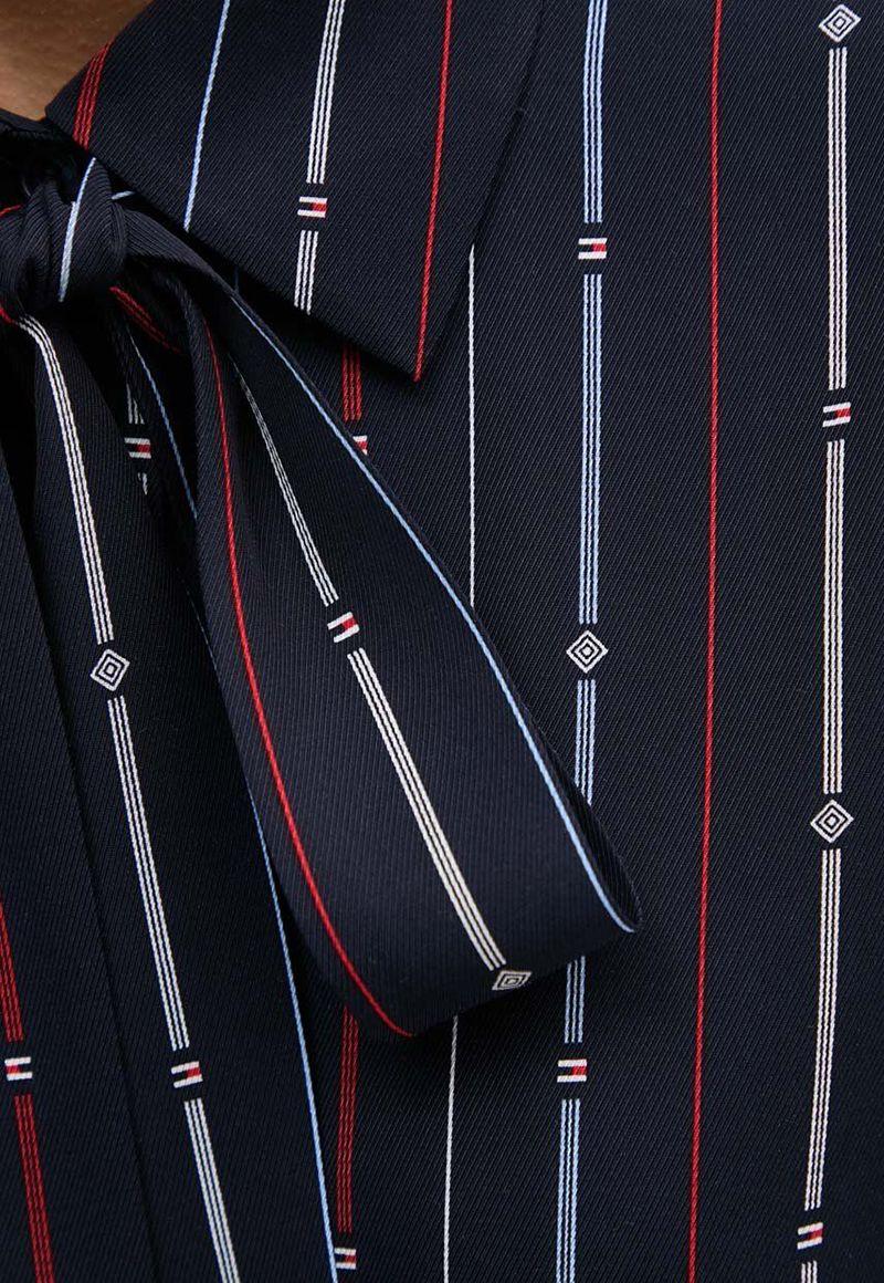 Camisa De Rayas Lazo En El Cuello Azul Tommy Hilfiger-4