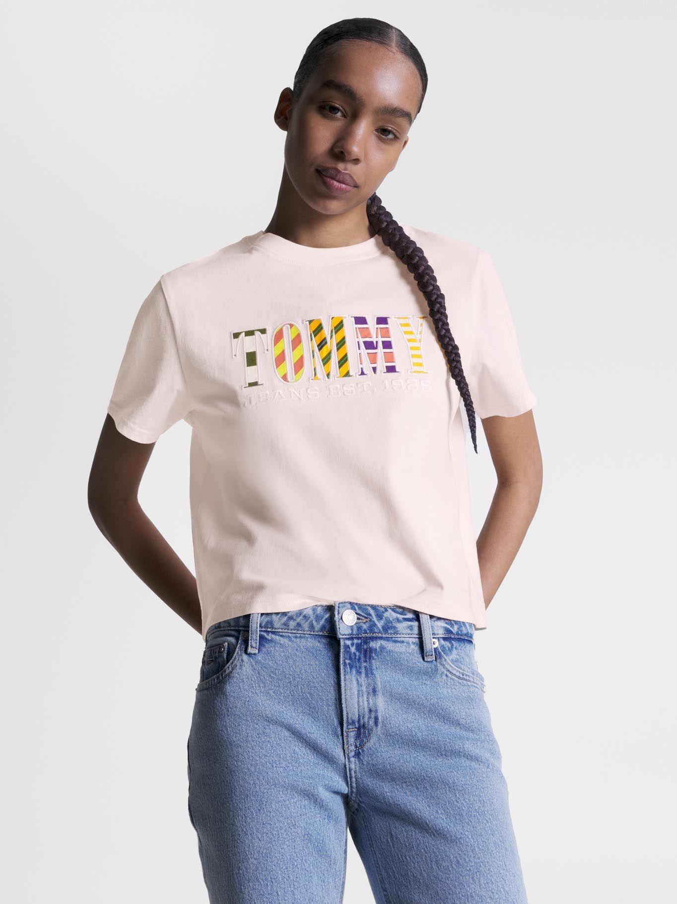 Polera Stripe Con Logo Rosado Tommy Jeans-0