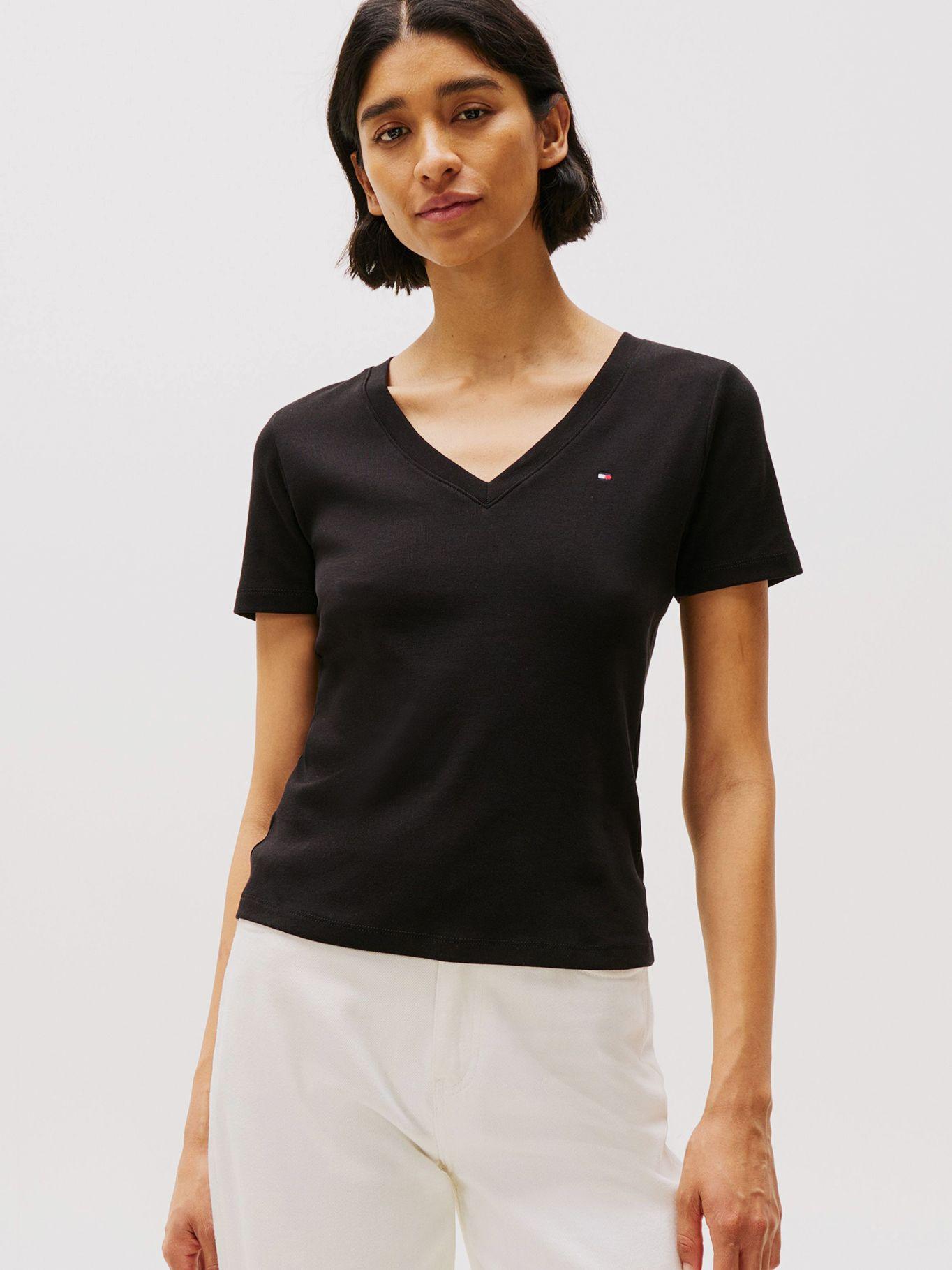 Polera A Rayas V-Neck Slim Fit Negro Tommy Hilfiger-0