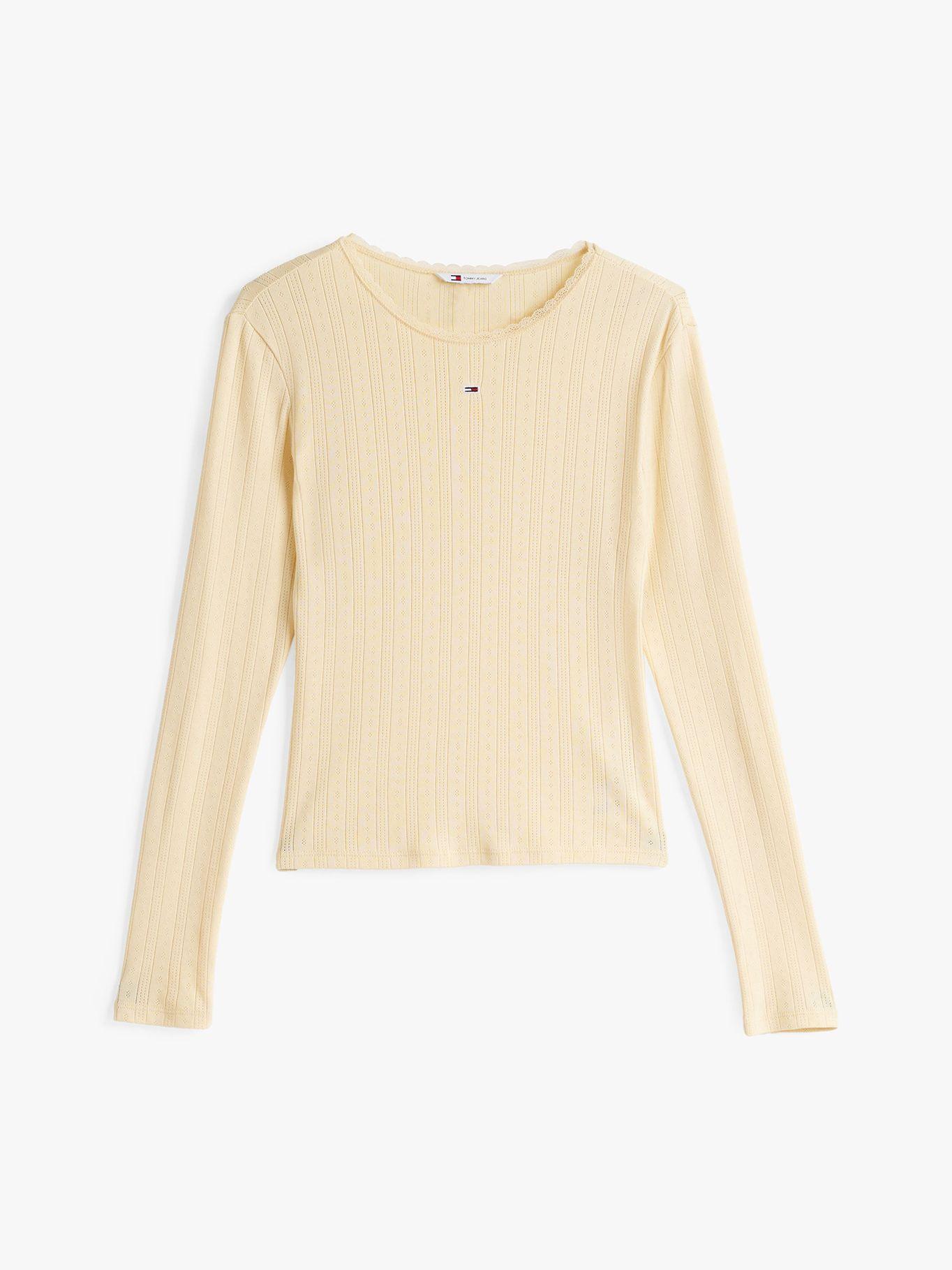 Polera Pointelle Con Logo Slim Fit Beige Tommy Jeans-4