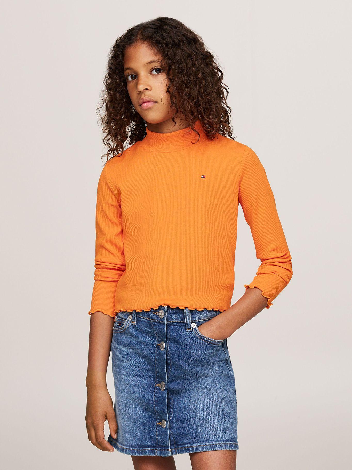 Polera Con Logo Y Cuello Mock Naranjo Tommy Hilfiger-0
