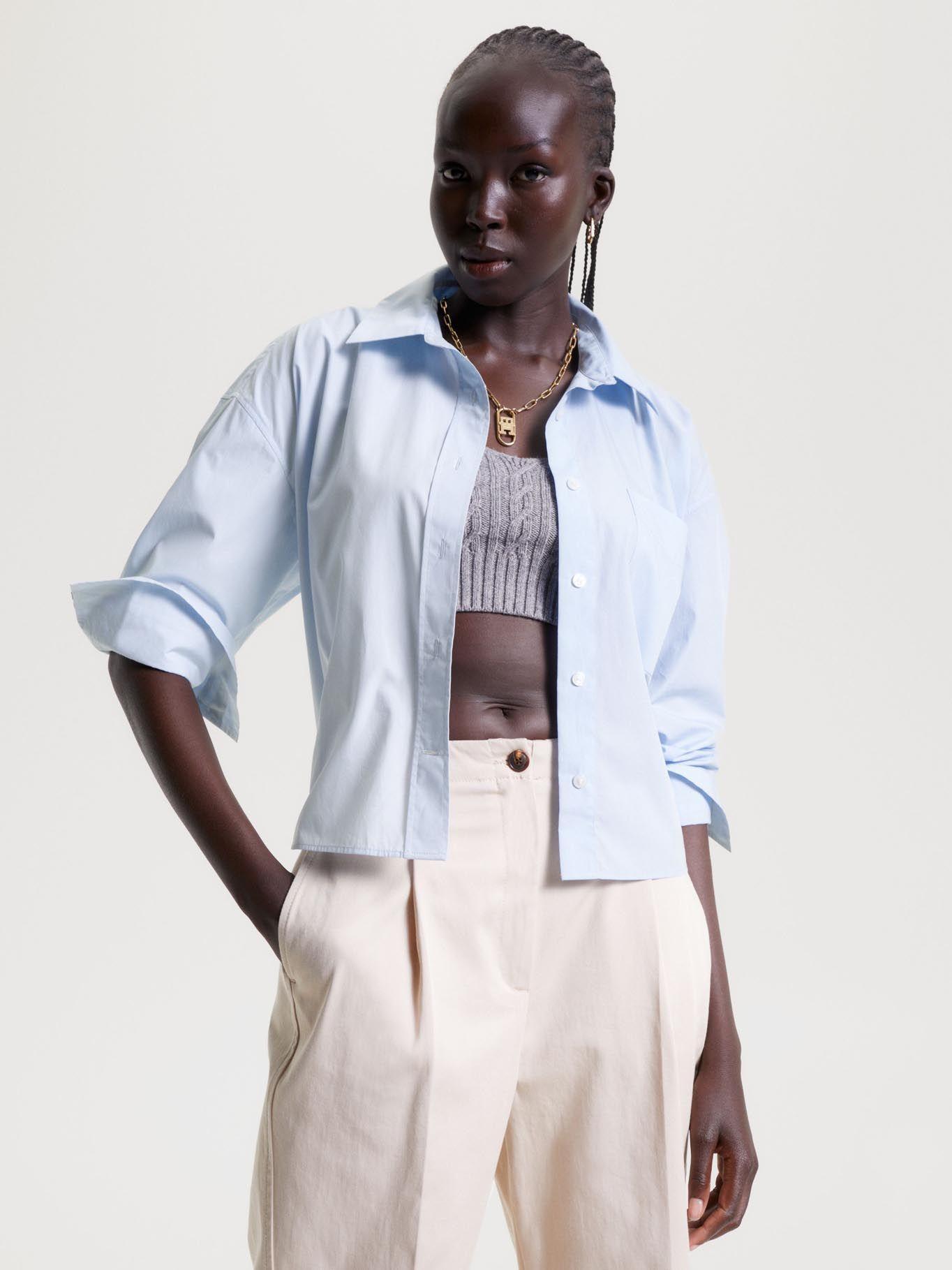 Camisa Crop Oversized Con Logo Celeste Tommy Hilfiger-0