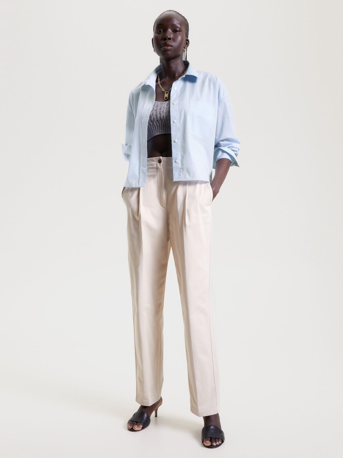 Camisa Crop Oversized Con Logo Celeste Tommy Hilfiger-1