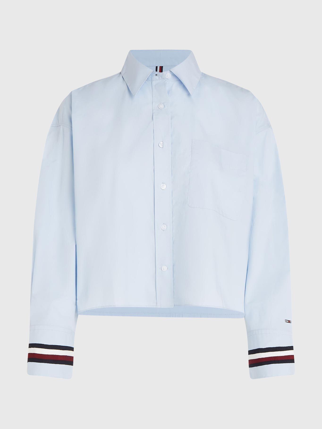 Camisa Crop Oversized Con Logo Celeste Tommy Hilfiger-4