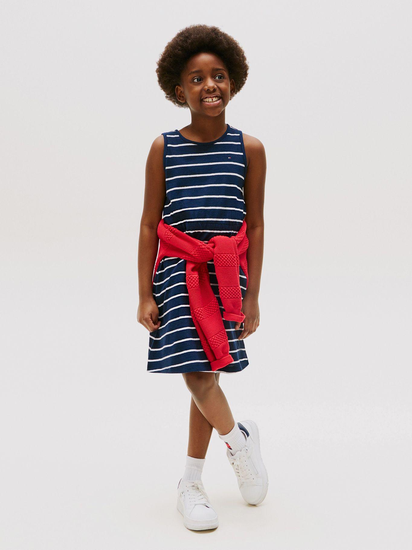 Vestido Sin Mangas Mezcla De Lino Azul Tommy Hilfiger-0