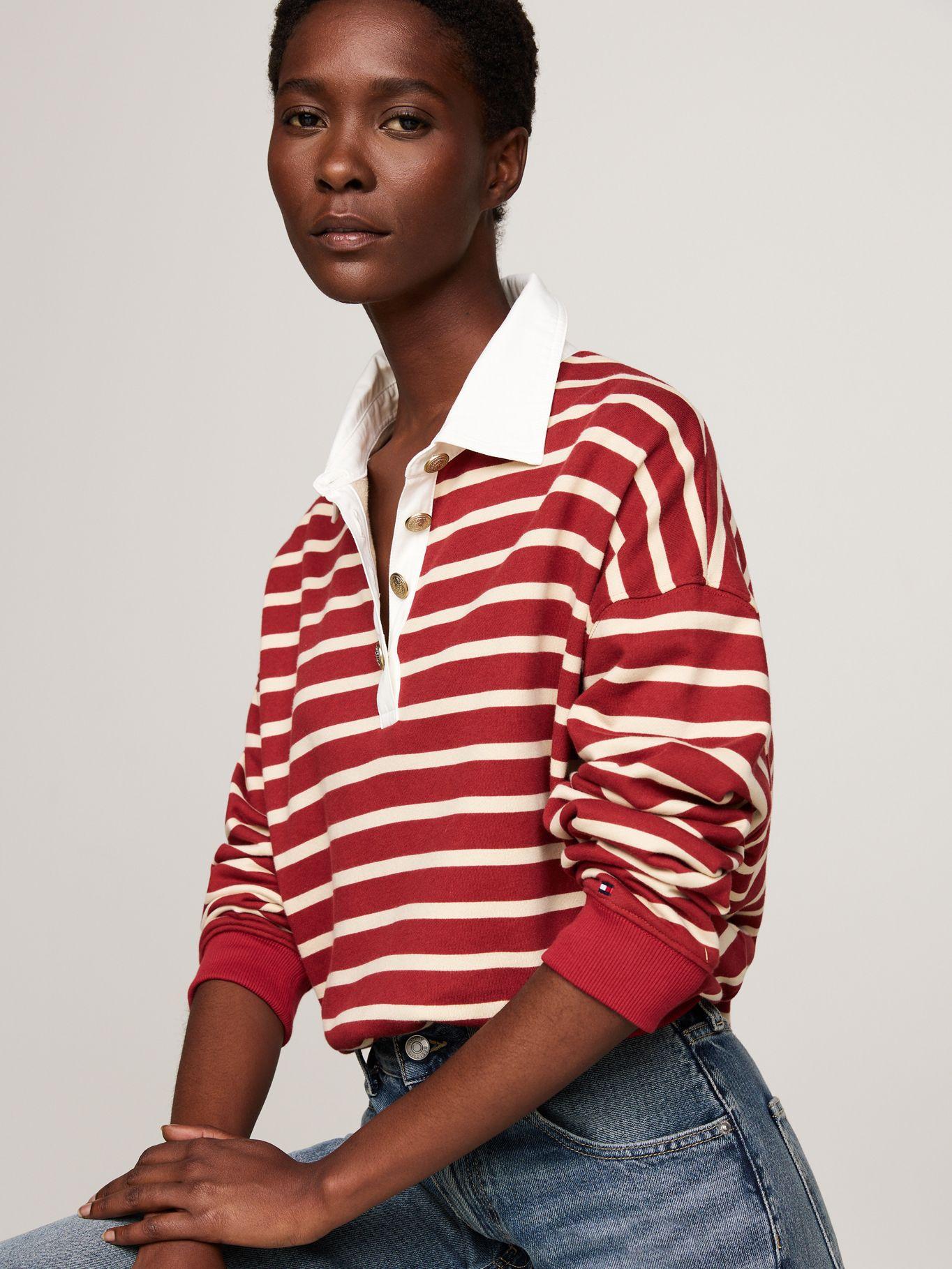 Polerón Estilo Polo De Rayas Rojo Tommy Hilfiger-3