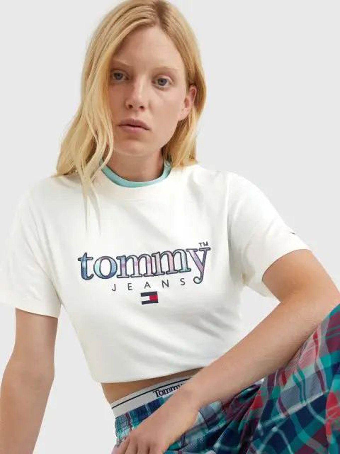 Polera Logo Tartán Print Blanco Tommy Jeans-3