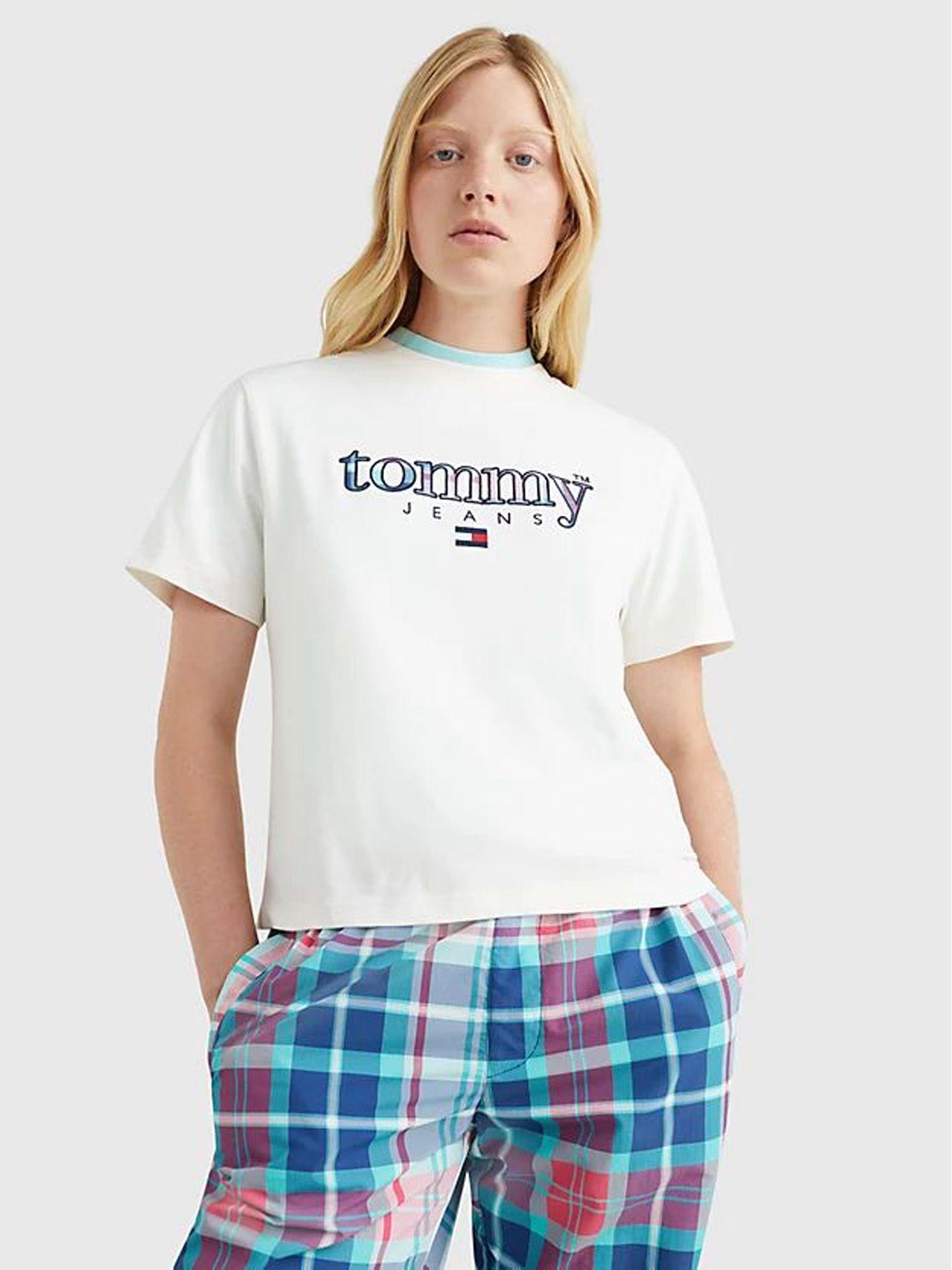 Polera Logo Tartán Print Blanco Tommy Jeans-0