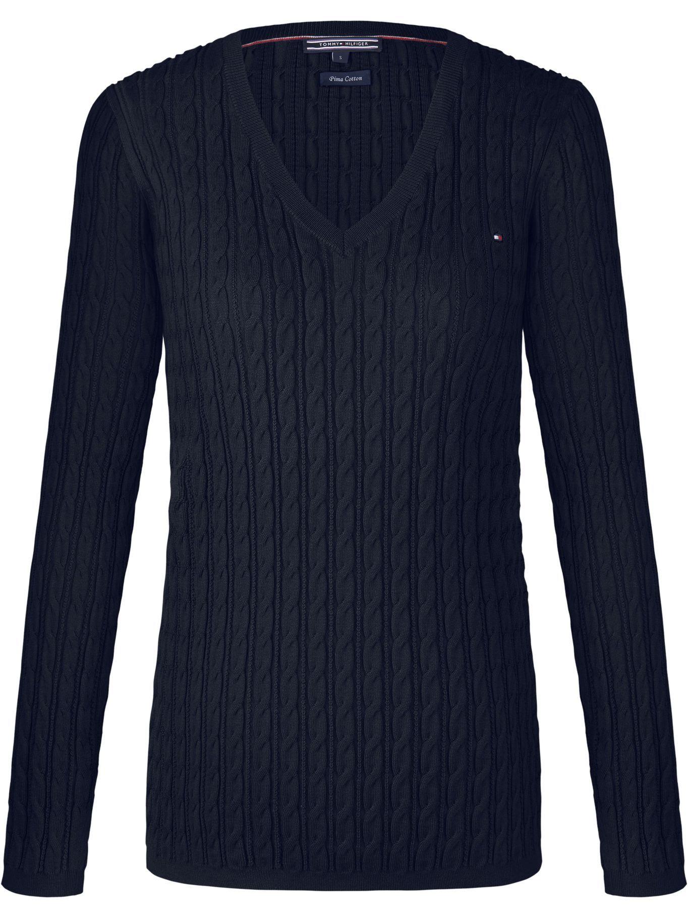 Sweater Tejido Cable De Cuello V Azul Tommy Hilfiger-0