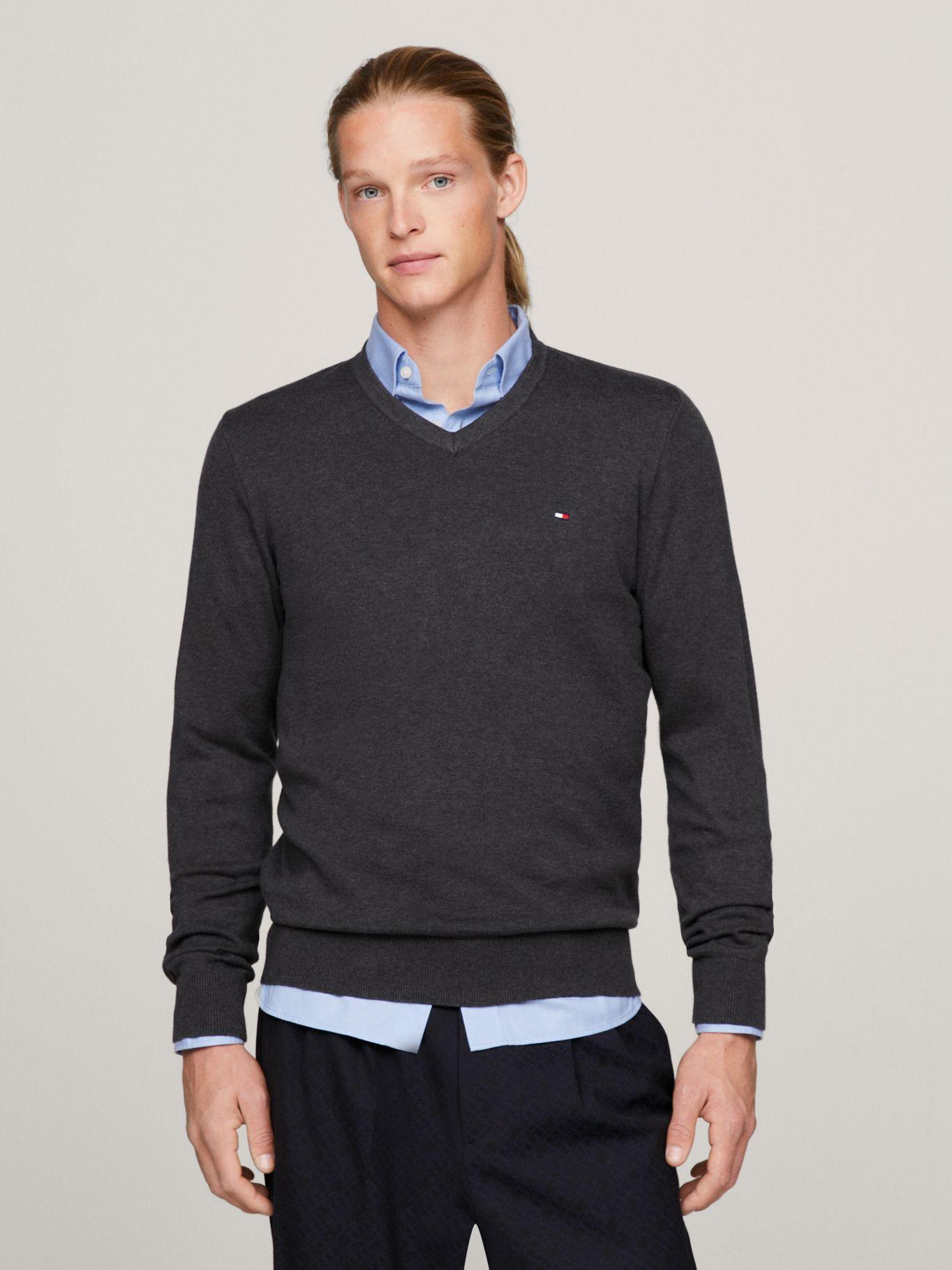 SWEATER BÁSICO SIGNATURE V-NECK GRIS P92 TOMMY HILFIGER-0