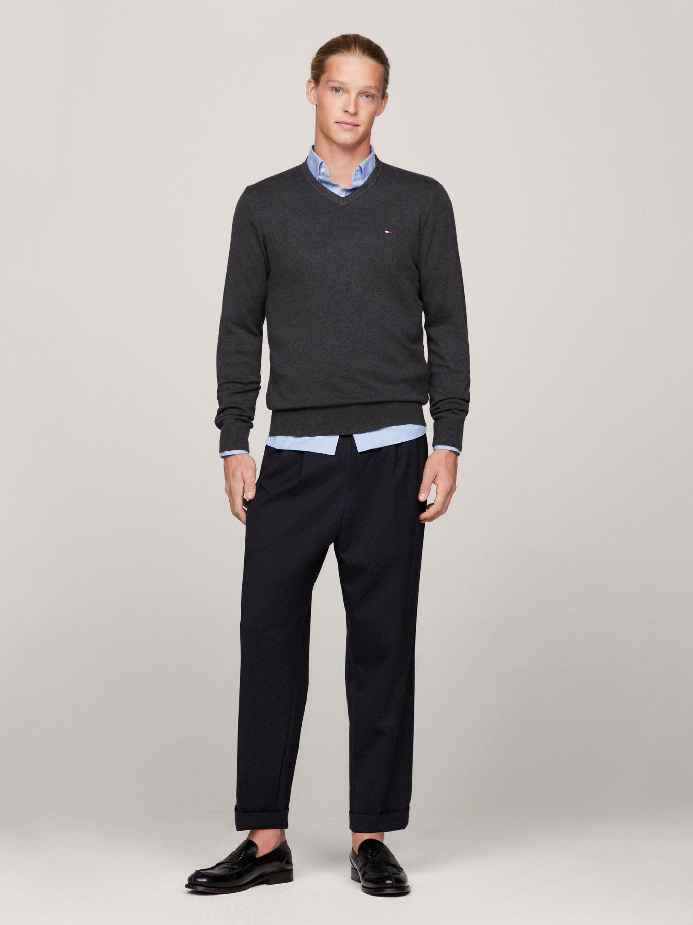 SWEATER BÁSICO SIGNATURE V-NECK GRIS P92 TOMMY HILFIGER-1