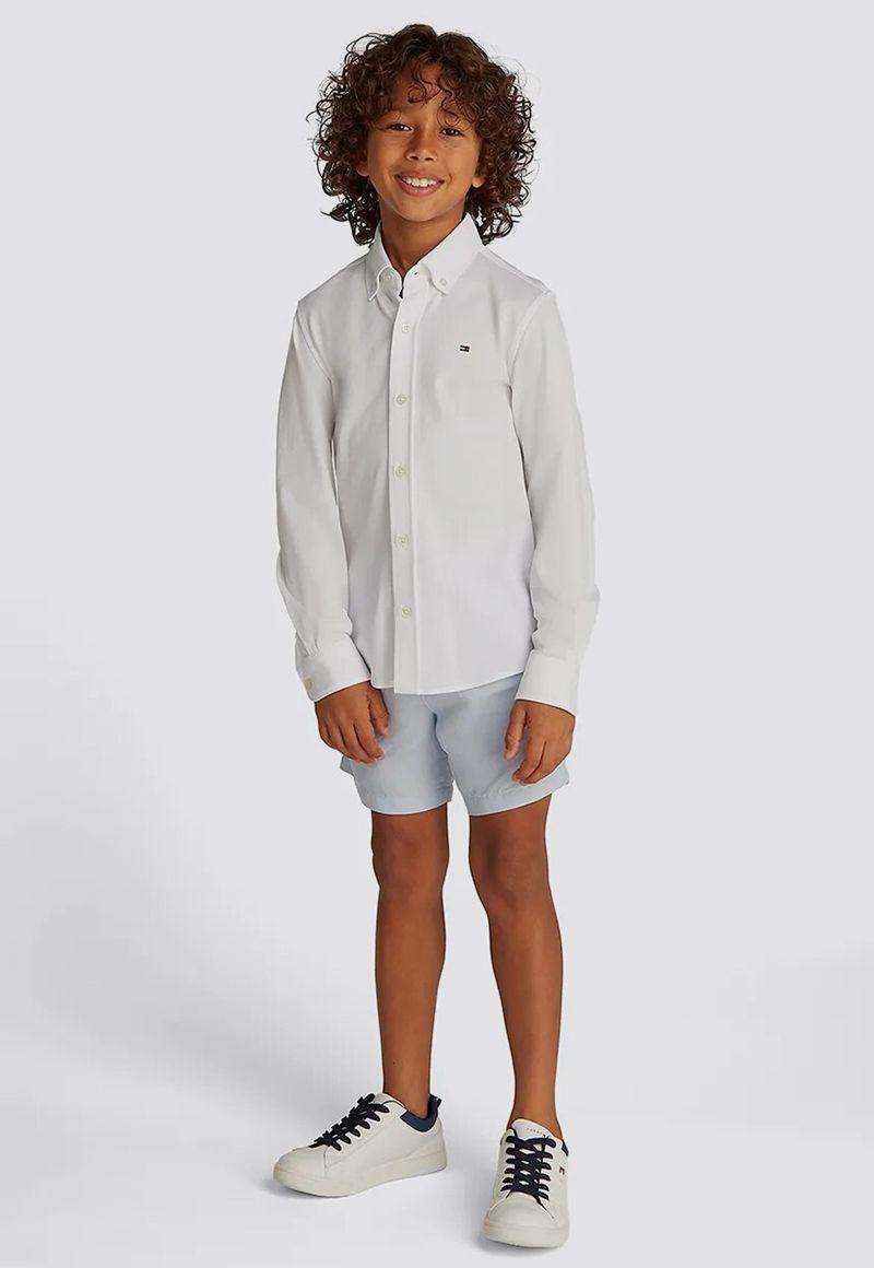 Camisa De Corte Regular En Piqué Blanco Tommy Hilfiger-0