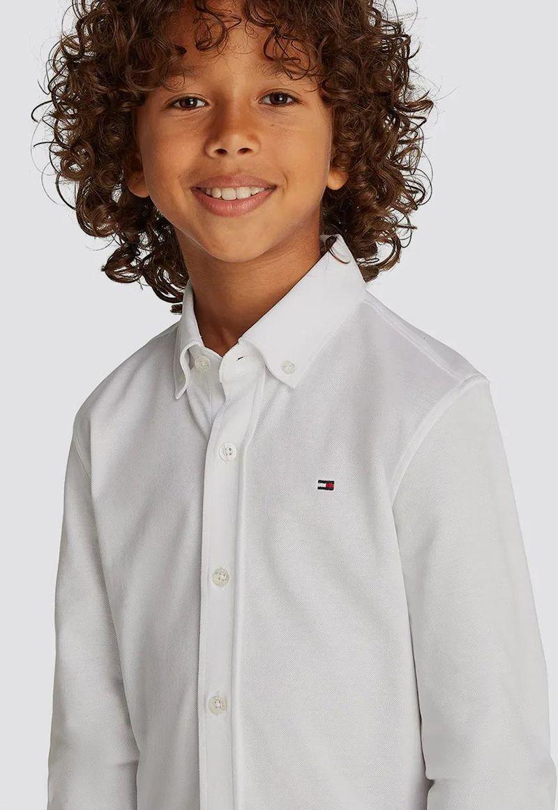 Camisa De Corte Regular En Piqué Blanco Tommy Hilfiger-2